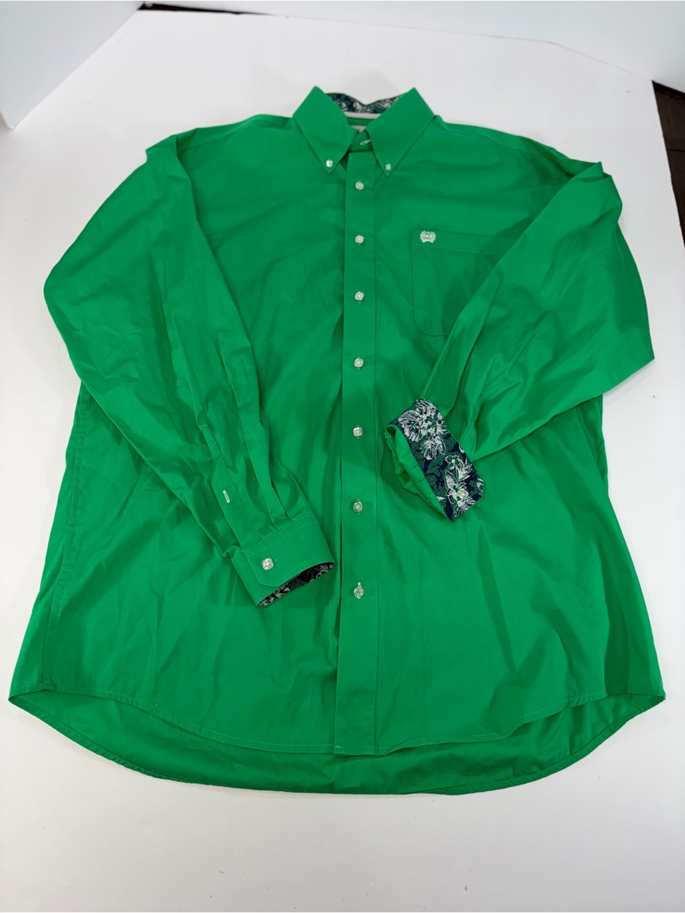 Cinch Kelly Green Floral Accent Western Button Down Shirt Mens Size Medium
